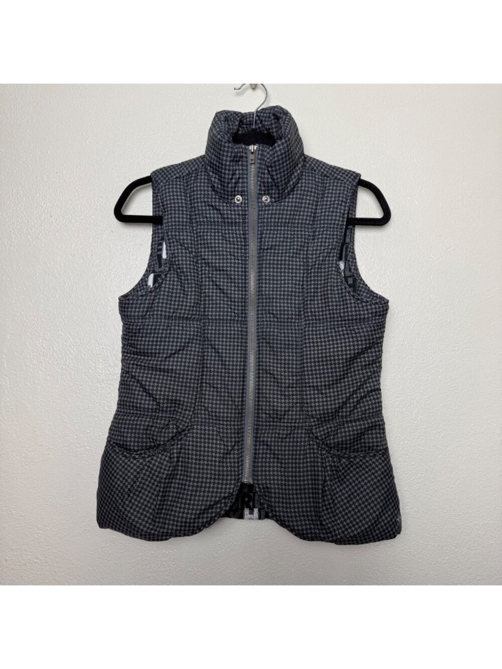 Hurley Gray Hounds Tooth Puffer Vest Womens Full Zip Sz S